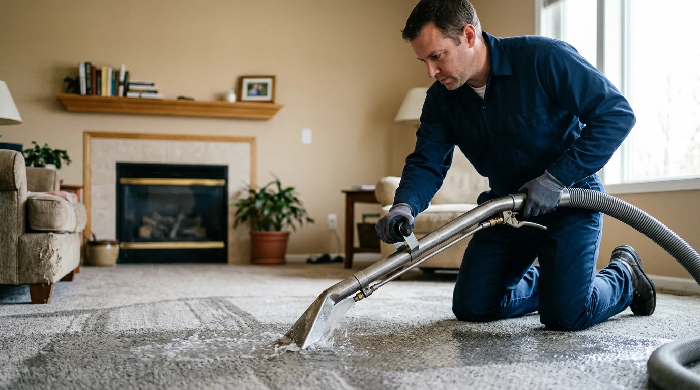 Water damage restoration technician working near Rhame, ND